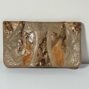 Vintage Reem Snakeskin Leather Patchwork Boho‎ Festival Clutch Zip Pouch